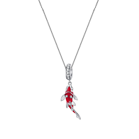 Colar Peixe Koi com Esmalte Vermelho em prata 925