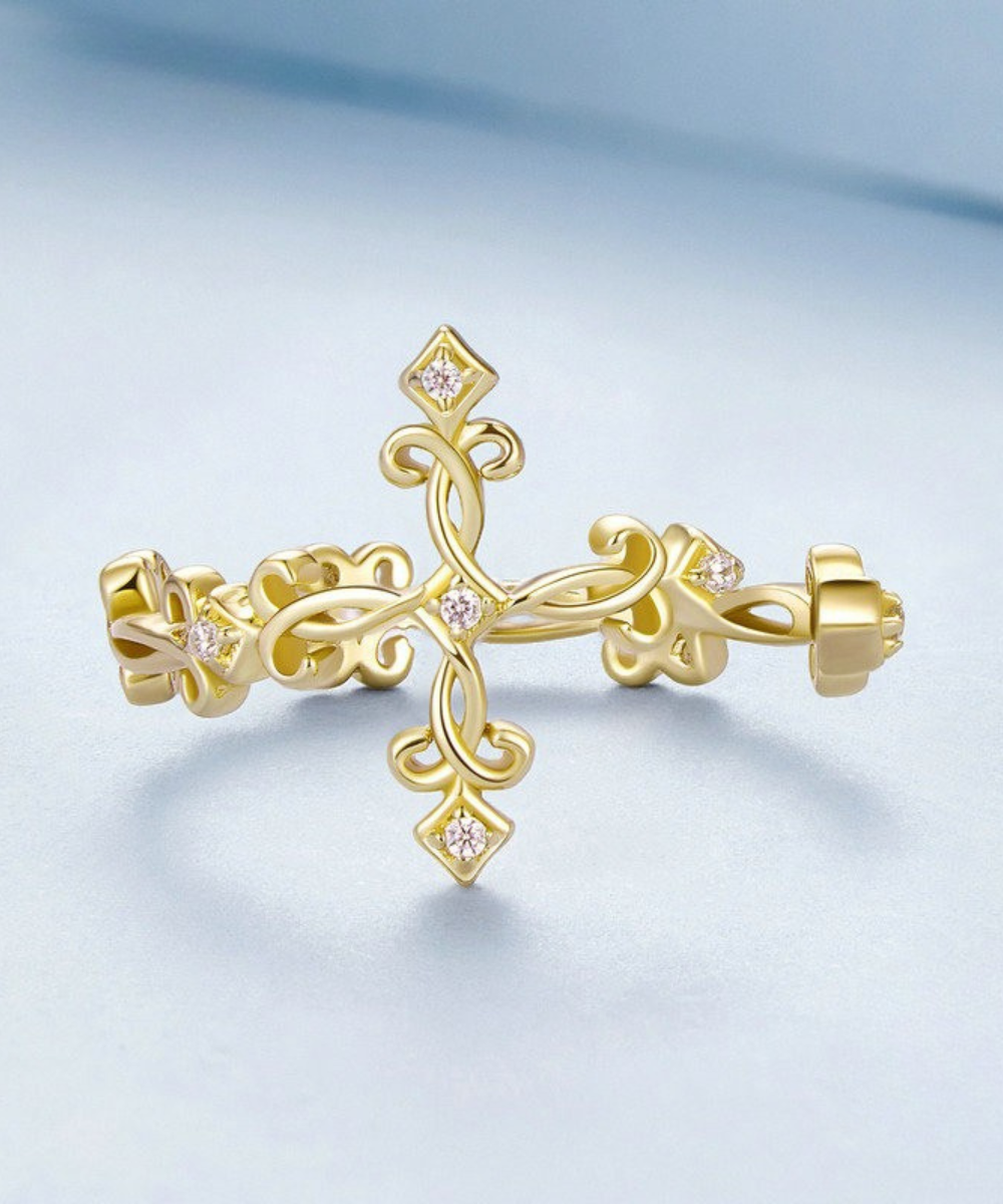 Anel Cruz Flor Prata 925