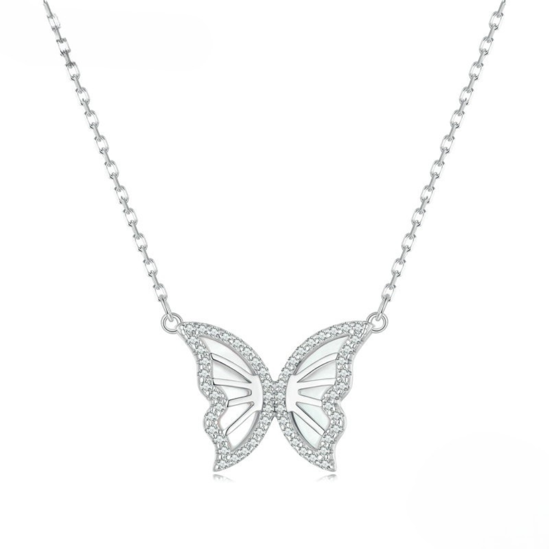 Colar Borboleta Cristalina Prata 925