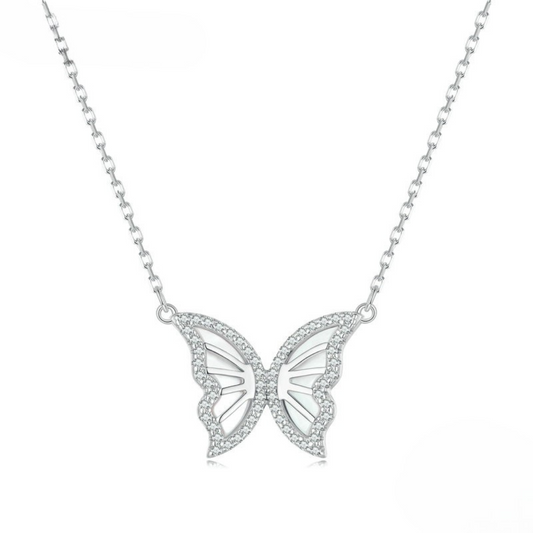 Colar Borboleta Cristalina Prata 925