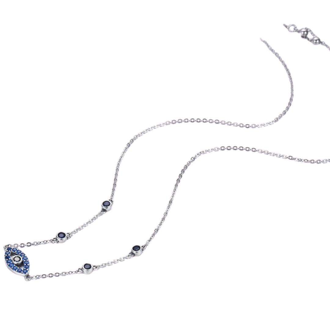 Colar Olho Grego com Zircônia Azul em prata 925