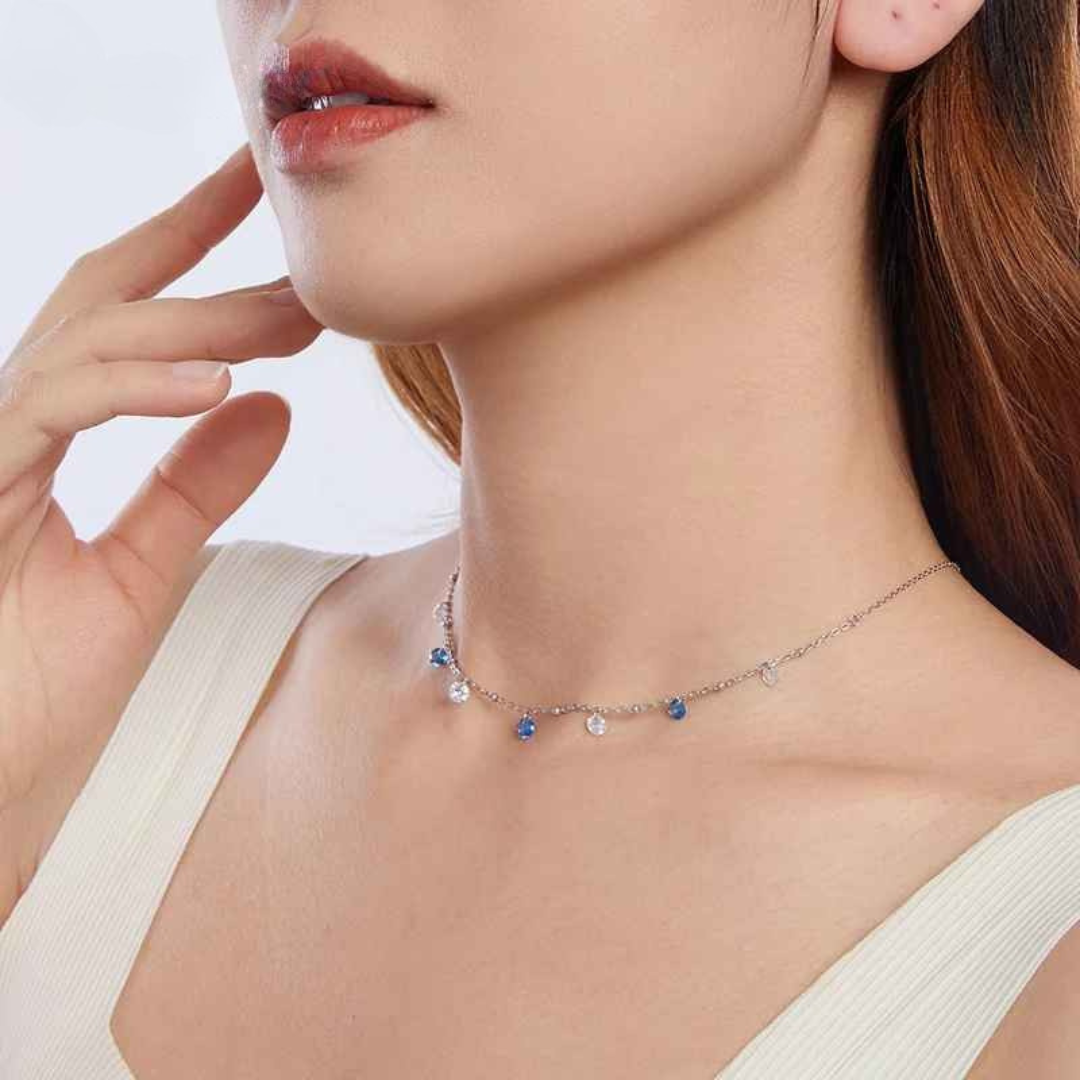 Colar Pingentes com Cristal Prata 925