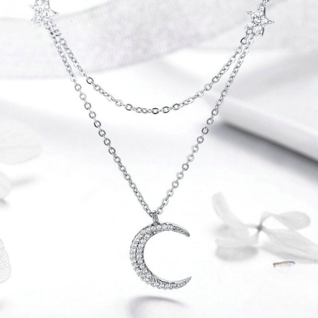 Colar Duplo Lua e Estrela – Prata 925 com zircônia