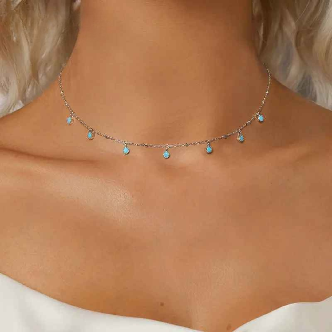 Colar com Pérolas Turquesa Prata 925