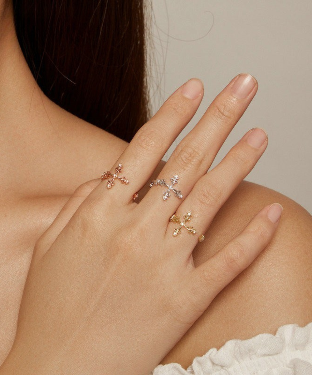 Anel Cruz Flor Prata 925