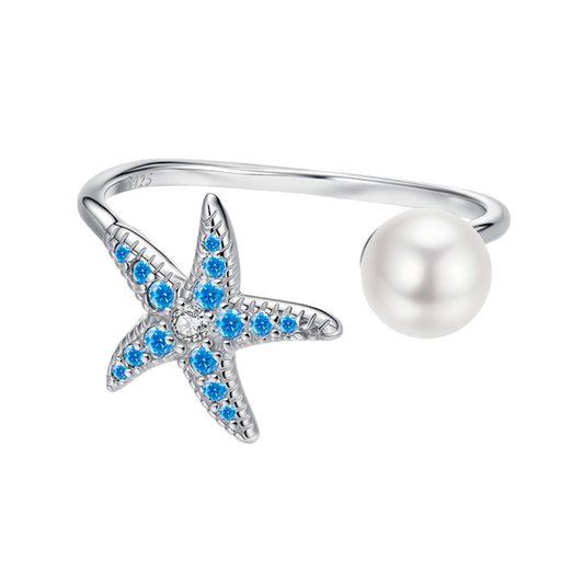 Anel Estrela do Mar com Pérola em prata 925