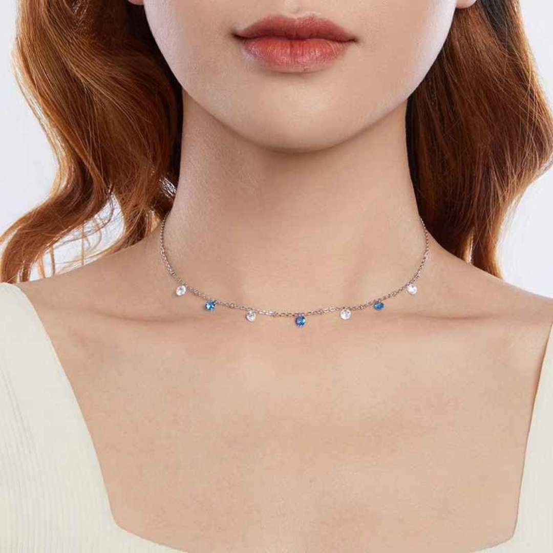 Colar Pingentes com Cristal Prata 925