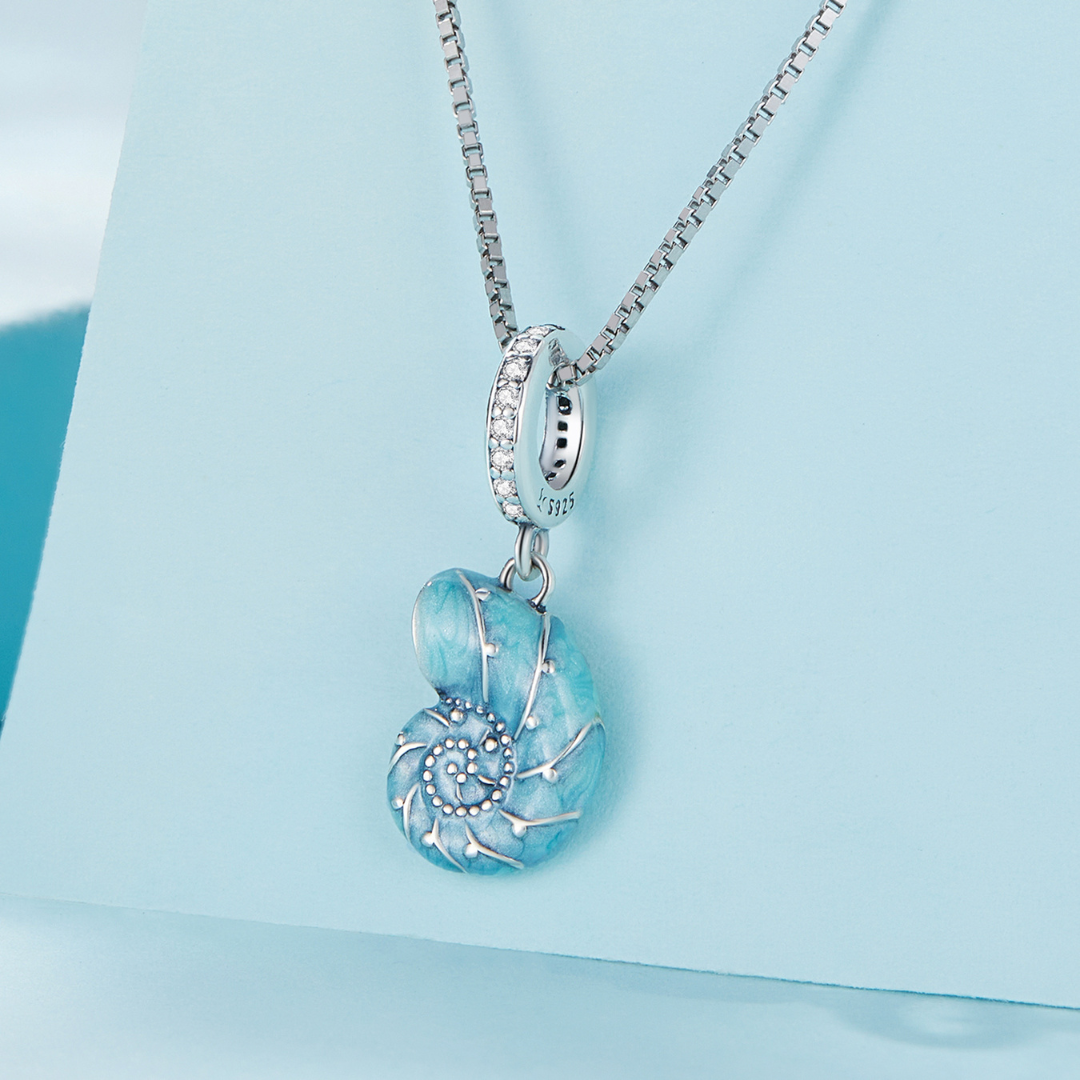 Colar Oceano Azul com Pingente de Concha em Prata 925 – Bamoer