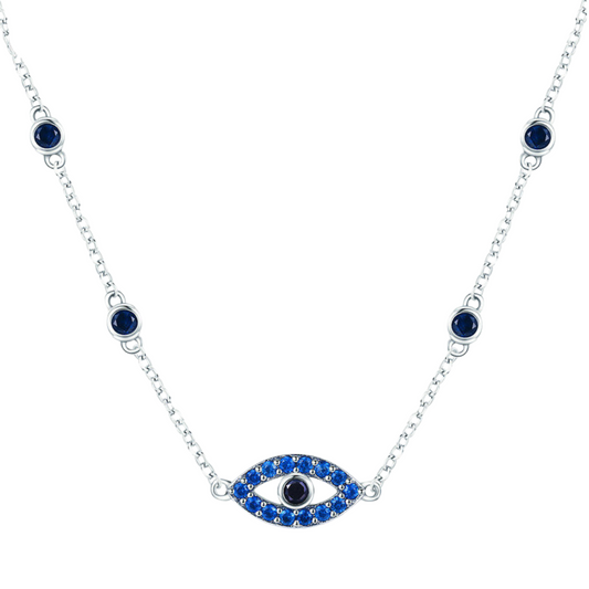 Colar Olho Grego com Zircônia Azul em prata 925