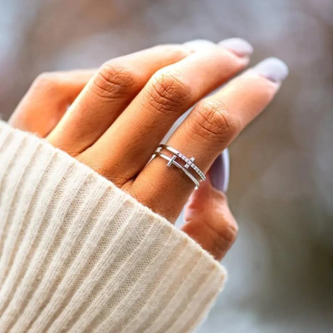 Anel Cruz Dupla com Moissanite Prata 925