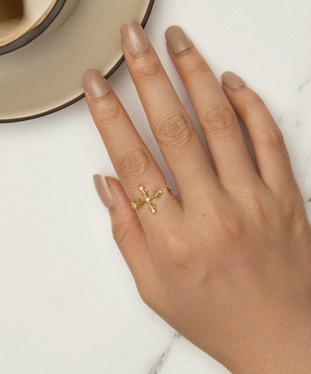 Anel Cruz Flor Prata 925