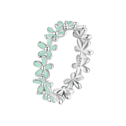 Anel Coroa de Flores Verdes – em prata 925
