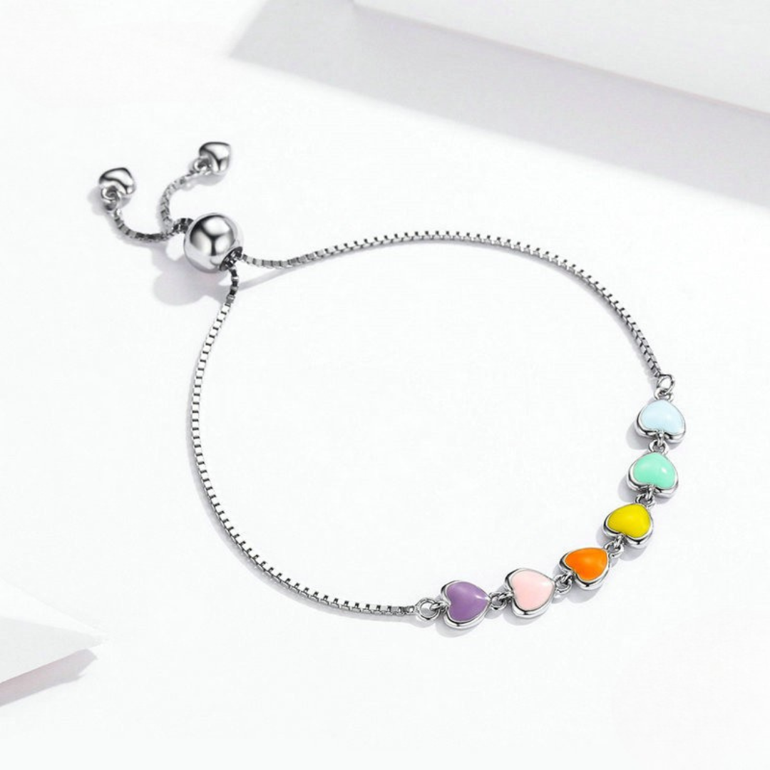 Pulseira Corações Coloridos Prata 925