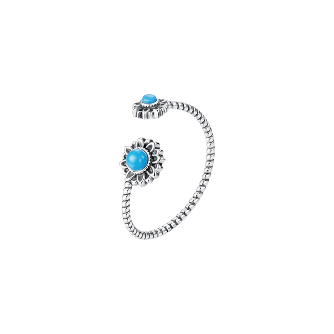 Anel Girassol com Pedra Turquesa Prata 925