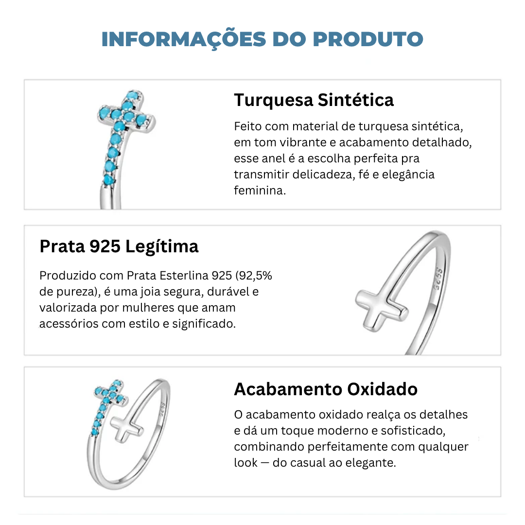 Anel Cruz Dupla com Turquesa Prata 925