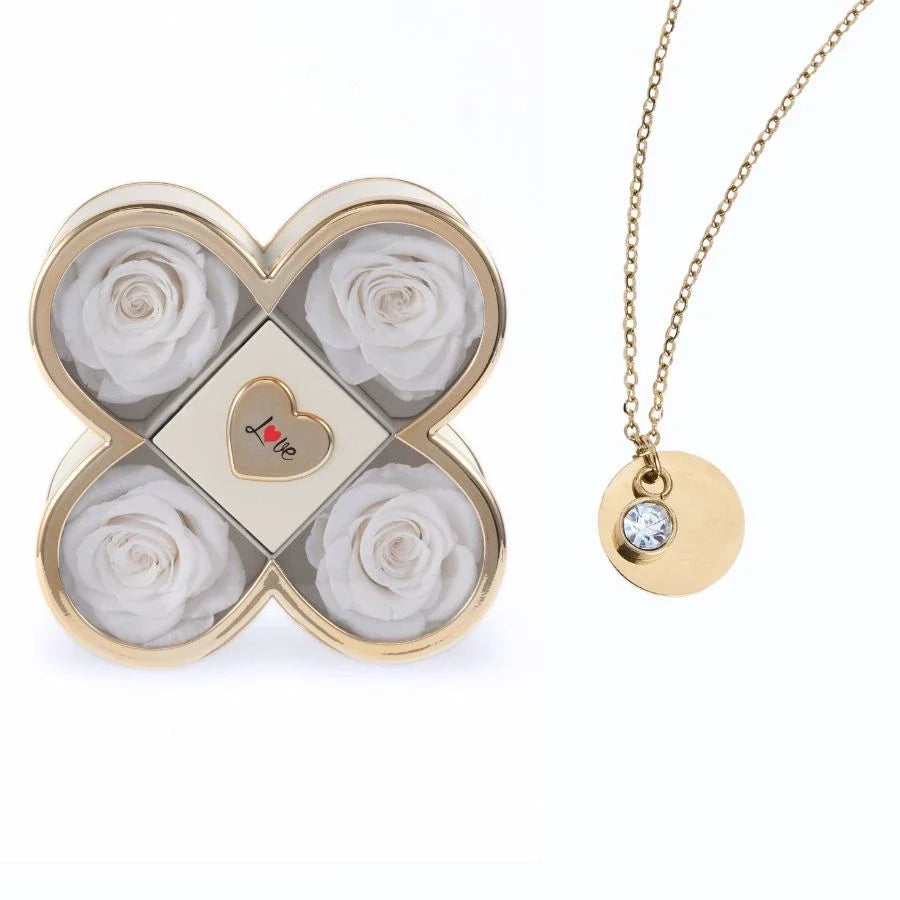 Caixa Amor de Quatro Rosas & Colar Gravado