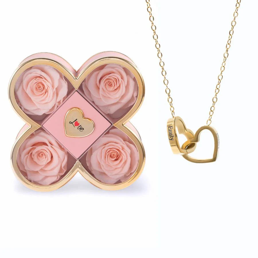 Caixa Amor de Quatro Rosas & Colar Personalizado