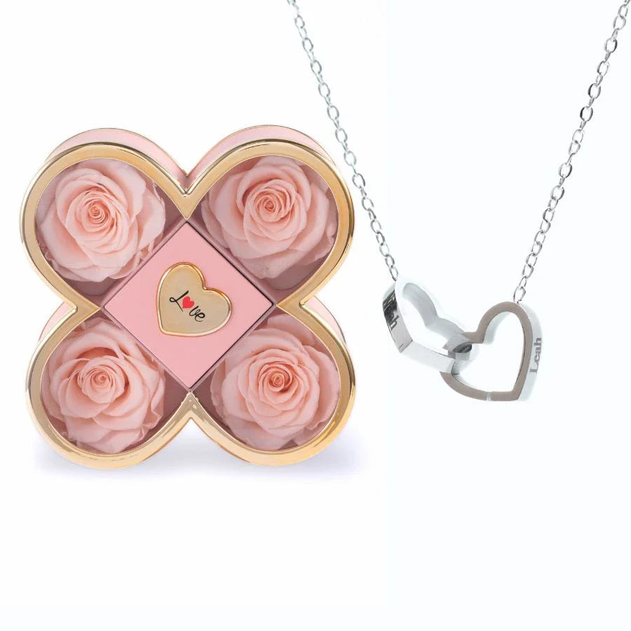 Caixa Amor de Quatro Rosas & Colar Personalizado