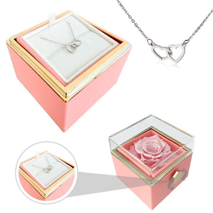 Caixa Rotativa com Rosa Eterna & Colar Gravado com Nomes