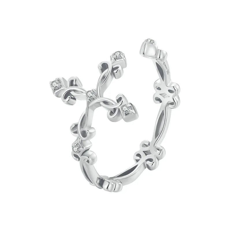 Anel Cruz Flor Prata 925