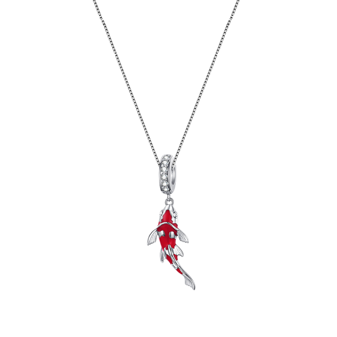 Colar Peixe Koi com Esmalte Vermelho em prata 925