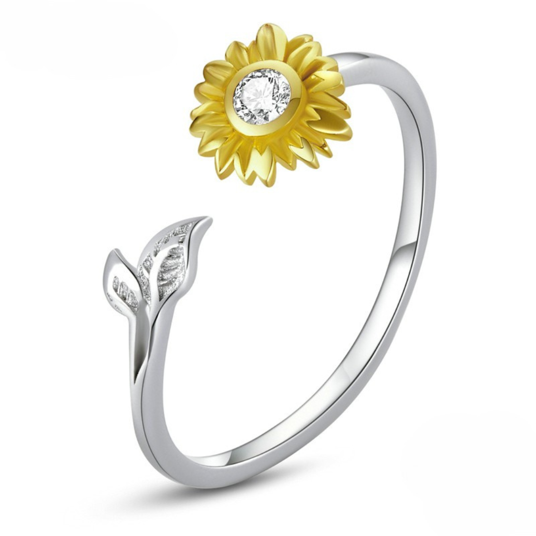 Anel Girassol com Cristal Prata 925