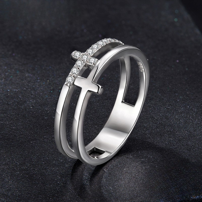 Anel Cruz Dupla com Moissanite Prata 925