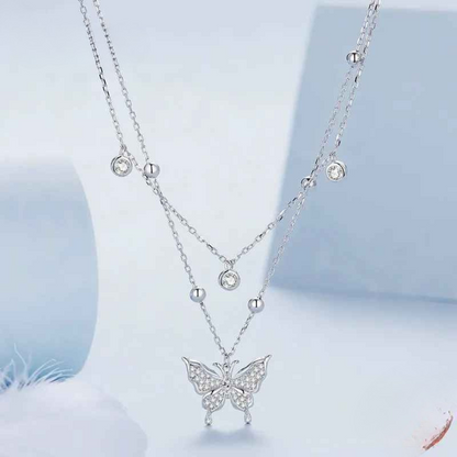 Colar Duplo com Pingente Borboleta Prata 925