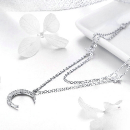 Colar Duplo Lua e Estrela – Prata 925 com zircônia