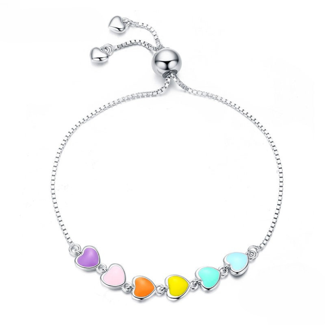Pulseira Corações Coloridos Prata 925