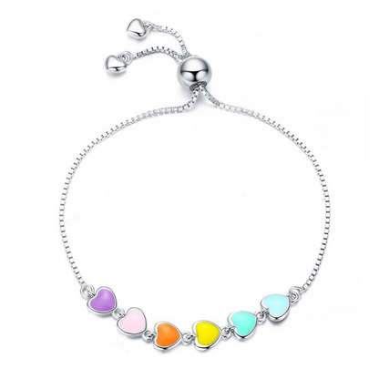 Pulseira Corações Coloridos Prata 925