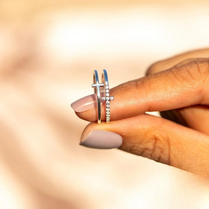 Anel Cruz Dupla com Moissanite Prata 925