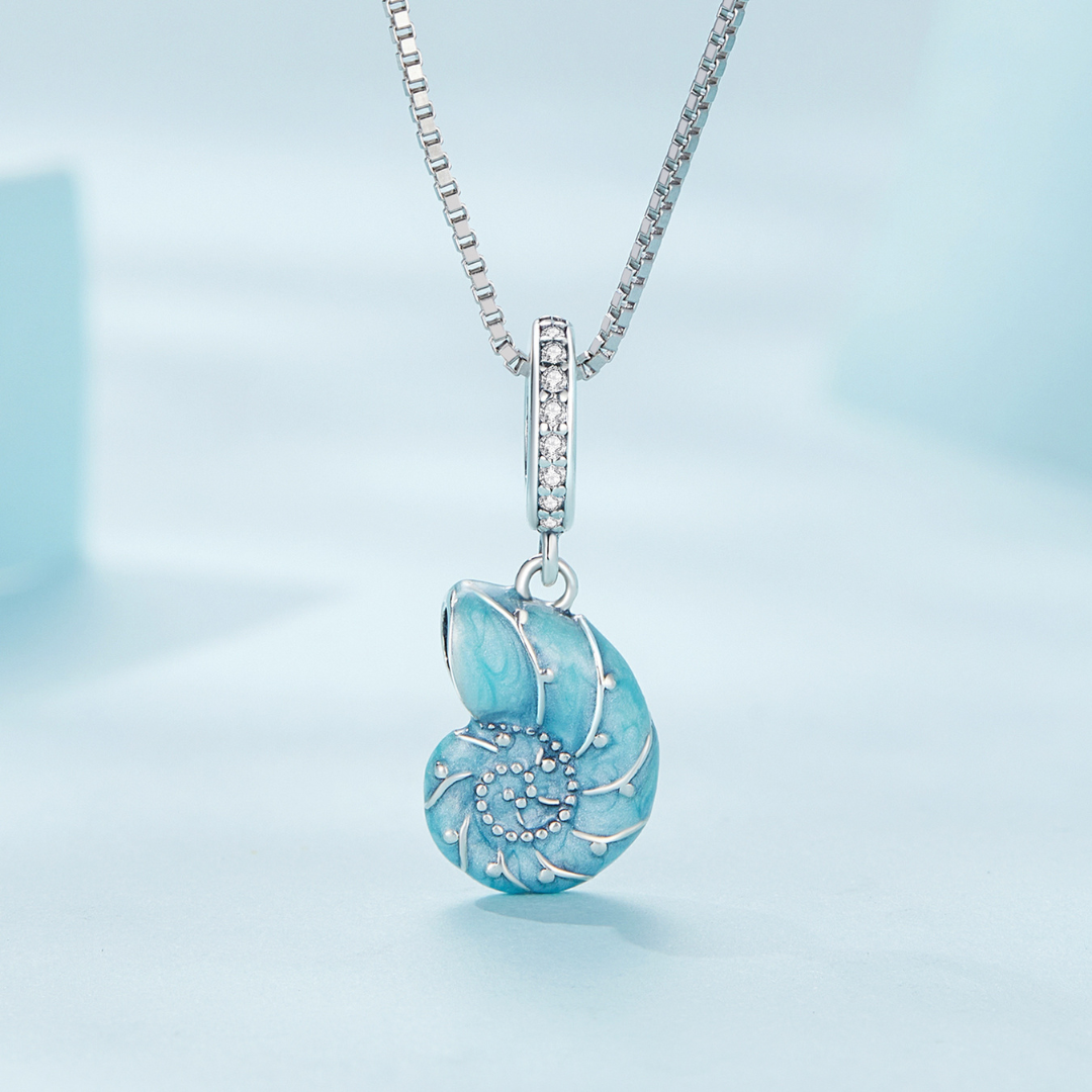 Colar Oceano Azul com Pingente de Concha em Prata 925 – Bamoer