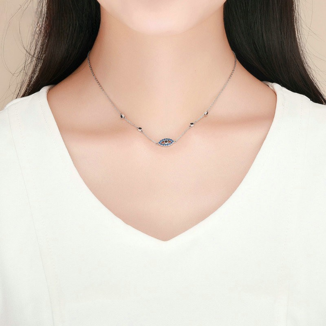 Colar Olho Grego com Zircônia Azul em prata 925
