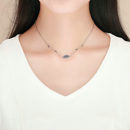 Colar Olho Grego com Zircônia Azul em prata 925