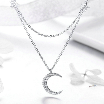 Colar Duplo Lua e Estrela – Prata 925 com zircônia