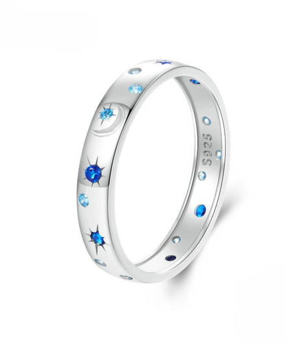 Anel Estrela Azul Prata 925