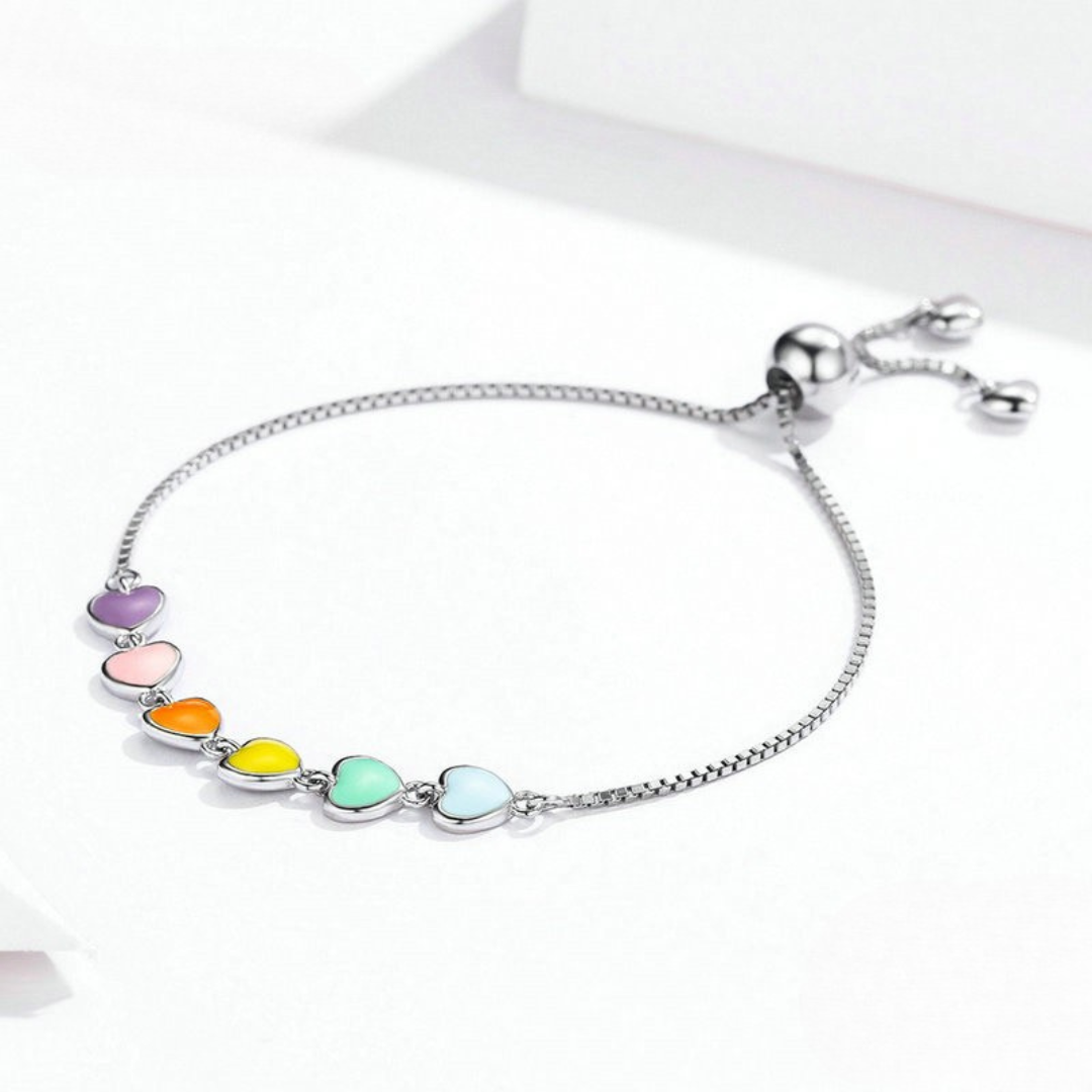 Pulseira Corações Coloridos Prata 925