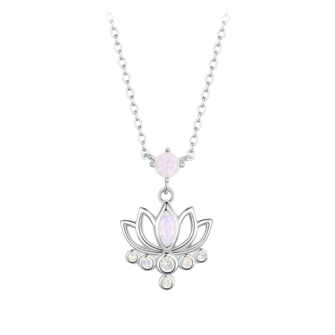Colar Flor de Lótus com Opala Rosa em prata 925