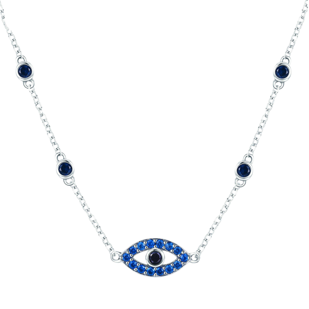 Colar Olho Grego com Zircônia Azul em prata 925
