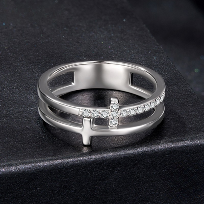 Anel Cruz Dupla com Moissanite Prata 925