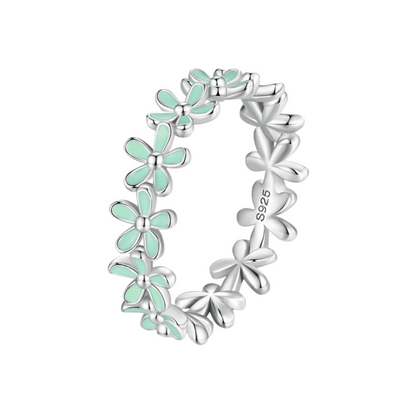 Anel Coroa de Flores Verdes – em prata 925