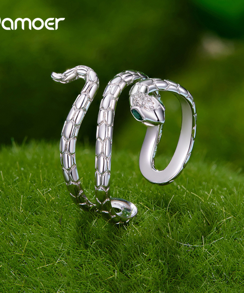 Anel Serpente Esmeralda  Prata 925