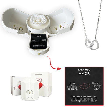 Caixa com Rosa Eterna & Colar Coração Personalizado