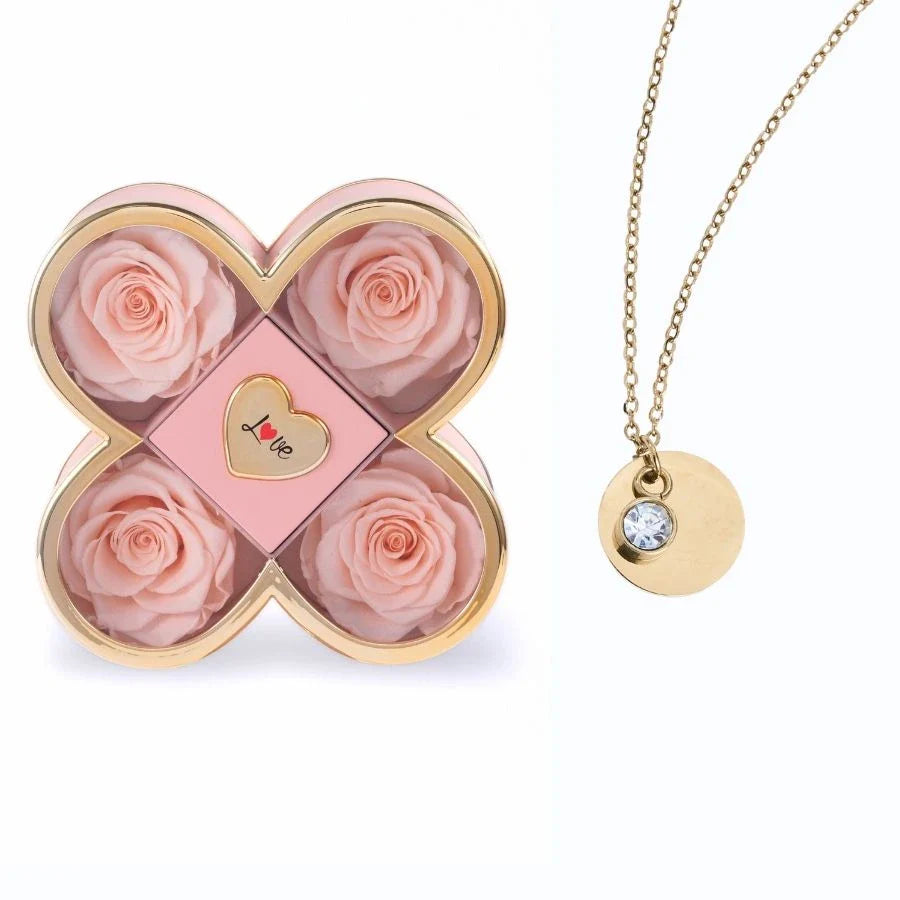 Caixa Amor de Quatro Rosas & Colar Gravado