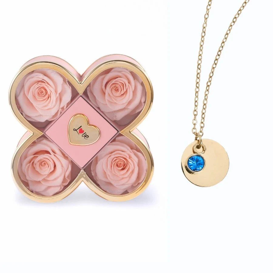 Caixa Amor de Quatro Rosas & Colar Gravado