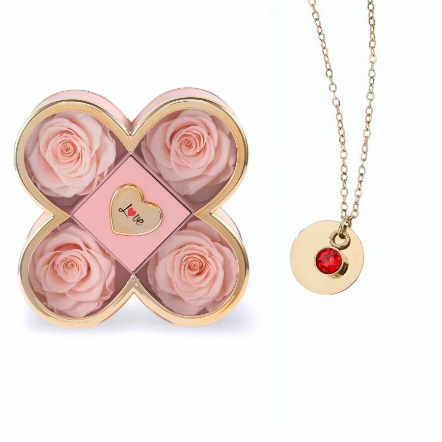 Caixa Amor de Quatro Rosas & Colar Gravado