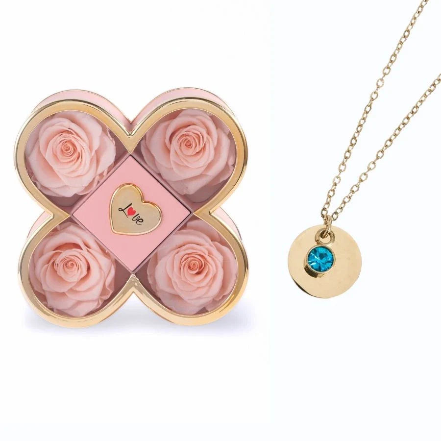 Caixa Amor de Quatro Rosas & Colar Gravado
