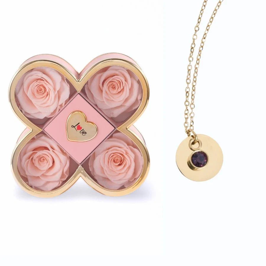 Caixa Amor de Quatro Rosas & Colar Gravado