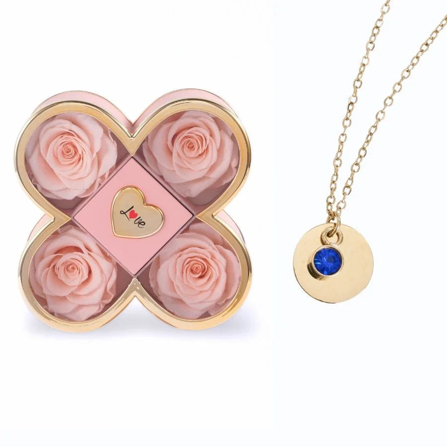 Caixa Amor de Quatro Rosas & Colar Gravado